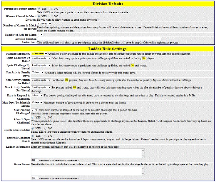 Ladder Challenge Settings
